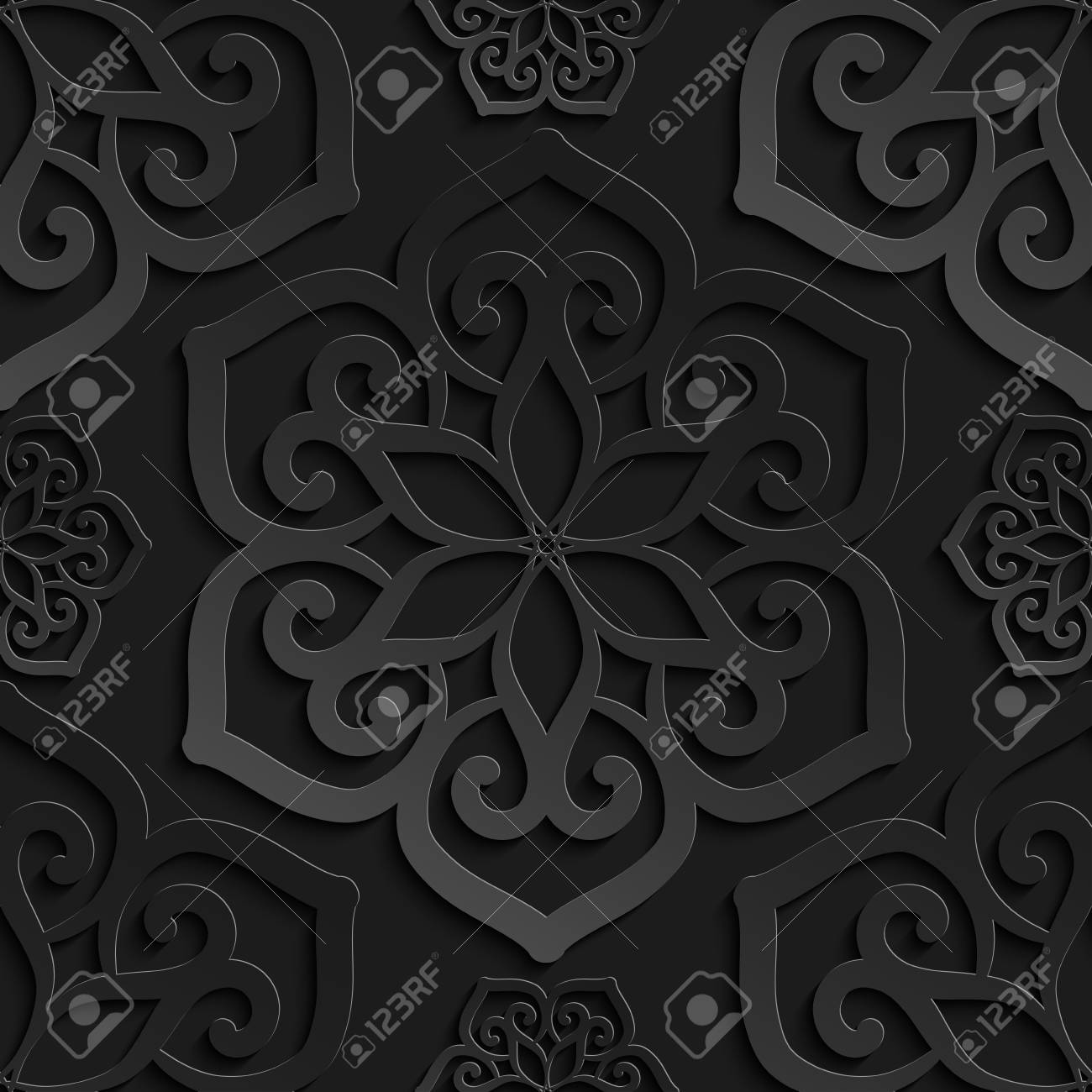 Seamless Pattern Black 3d Paper Mandala Lace Element
