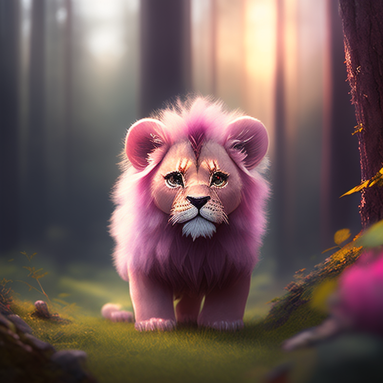 jaunty shark284 pink lion in a magic forest