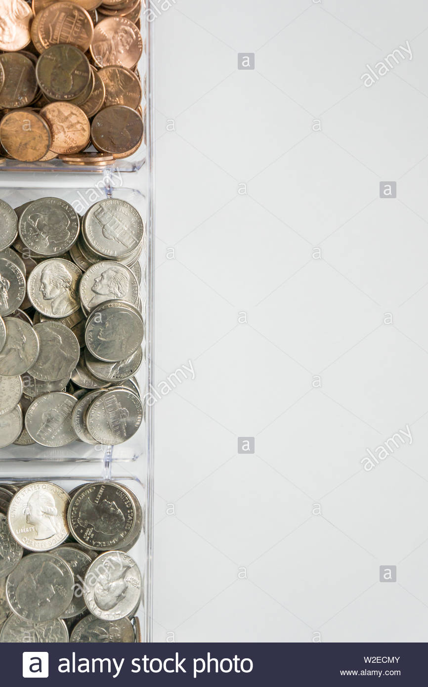 Isolated Organized Loose Coin Change On Left Side White