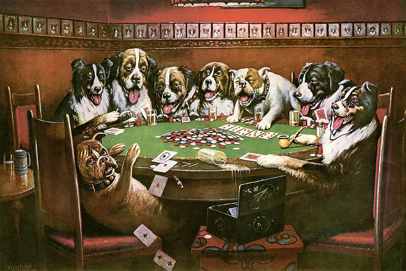 Pla Bizzle Dogs Playing Poker Pool And Football