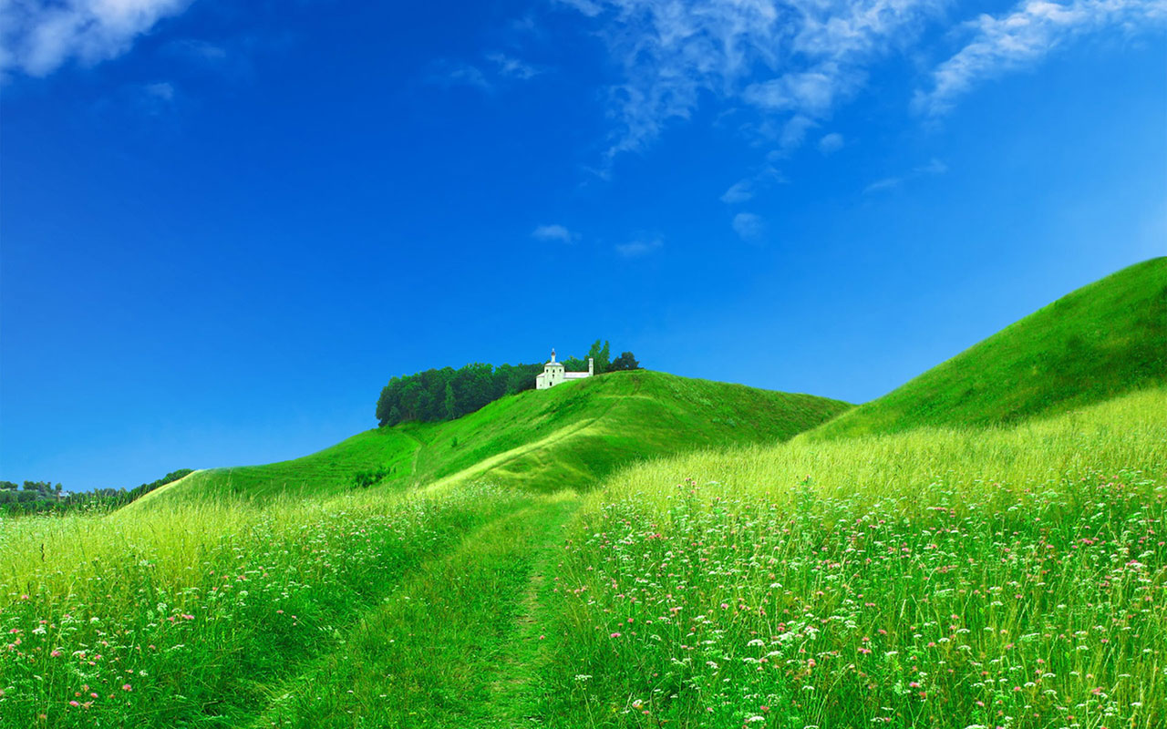 Grass Under Blue Sky Castle Peak Wallpap Aoyama Wallpaper Of The