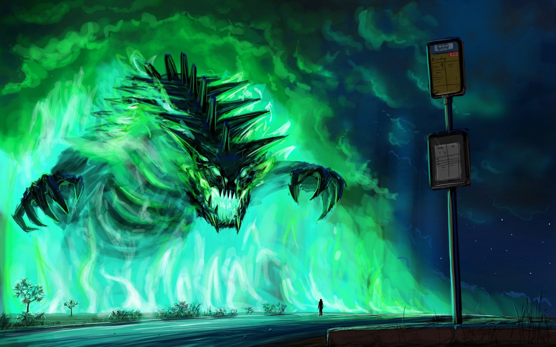Fantasy Creature Monster Green Fire Artwork