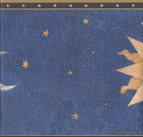  Blue Sky Mosaic Moon Sun Stars Wallpaper Border traditional wallpaper