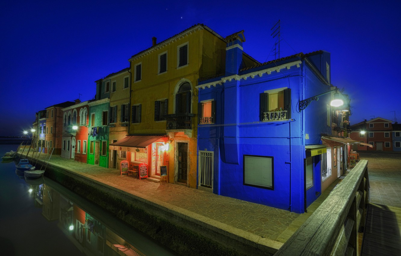 Wallpaper Night Lights Home Italy Venice Channel Burano