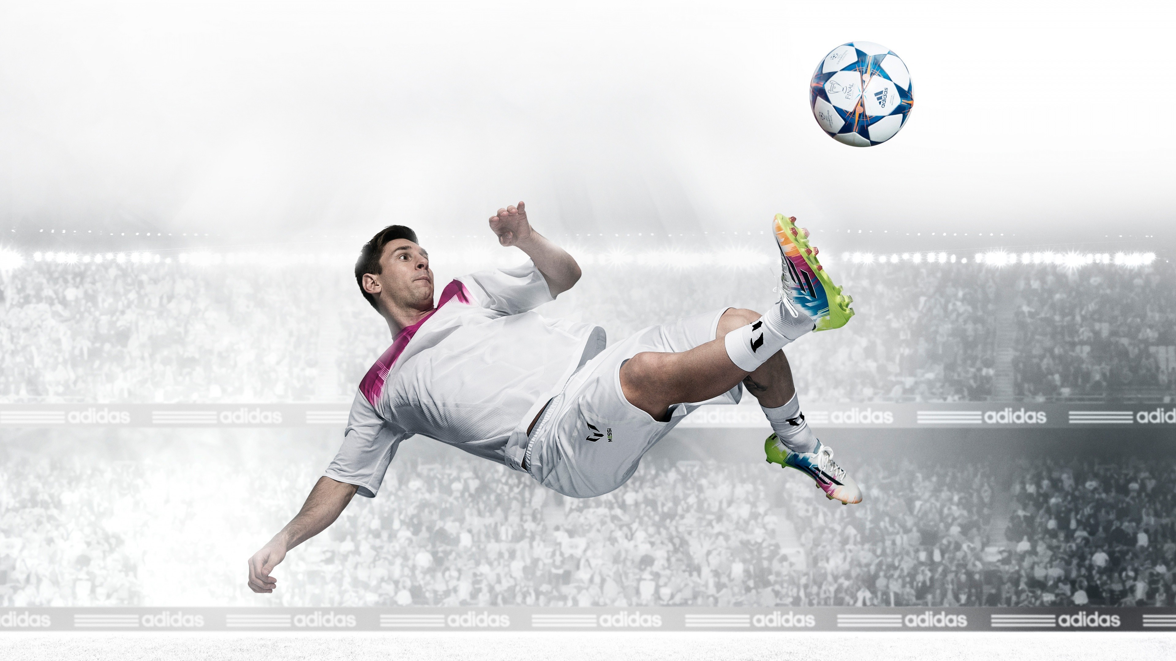 Soccer player performing a bicycle kick in a stadium