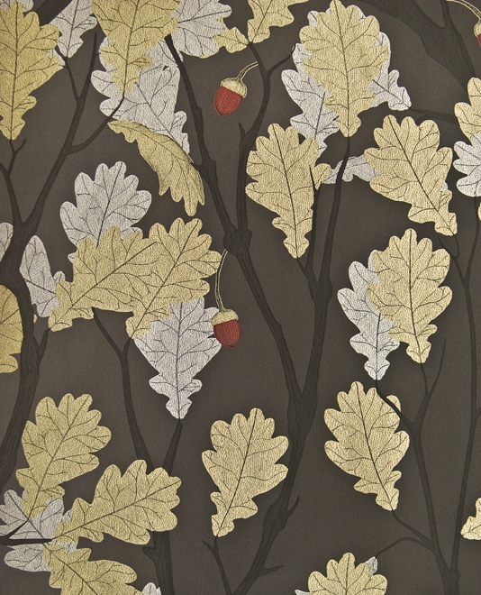 Wallpaper Black With Metallic Silver And Gilver Oak Tree