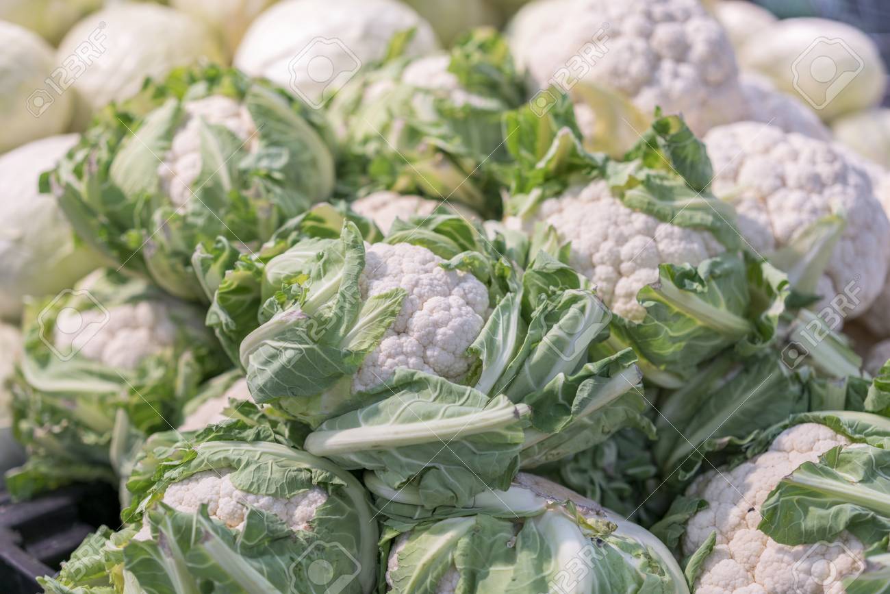 Cauliflower Background Group Of With Green Leaves