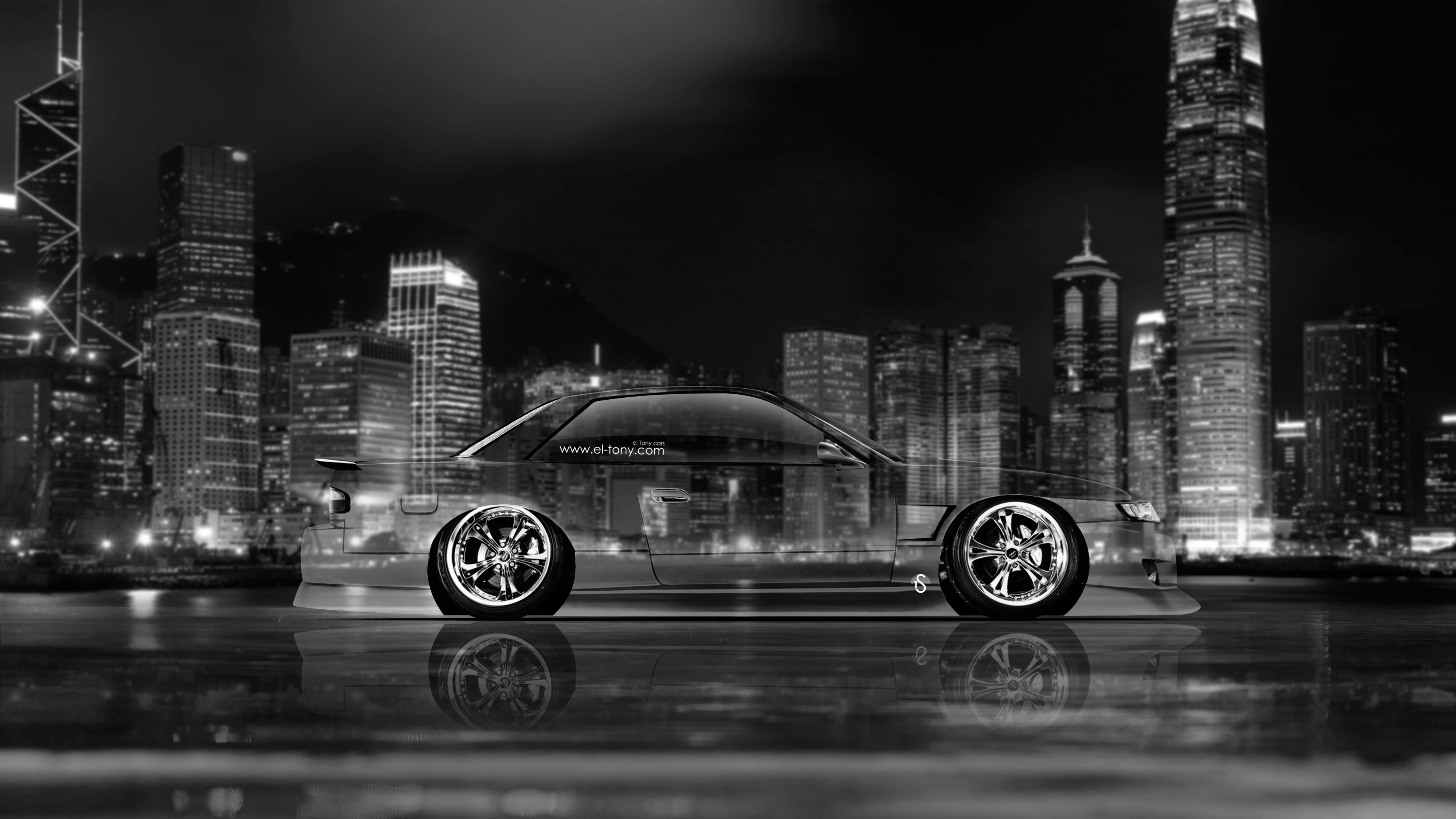 JDM Tuning Side Crystal City Car 2015 Black White Colors 4K Wallpapers