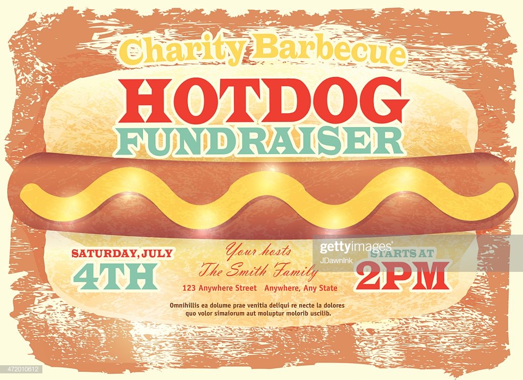 Charity Hotdog Fundraiser Design Template On Brown Textured