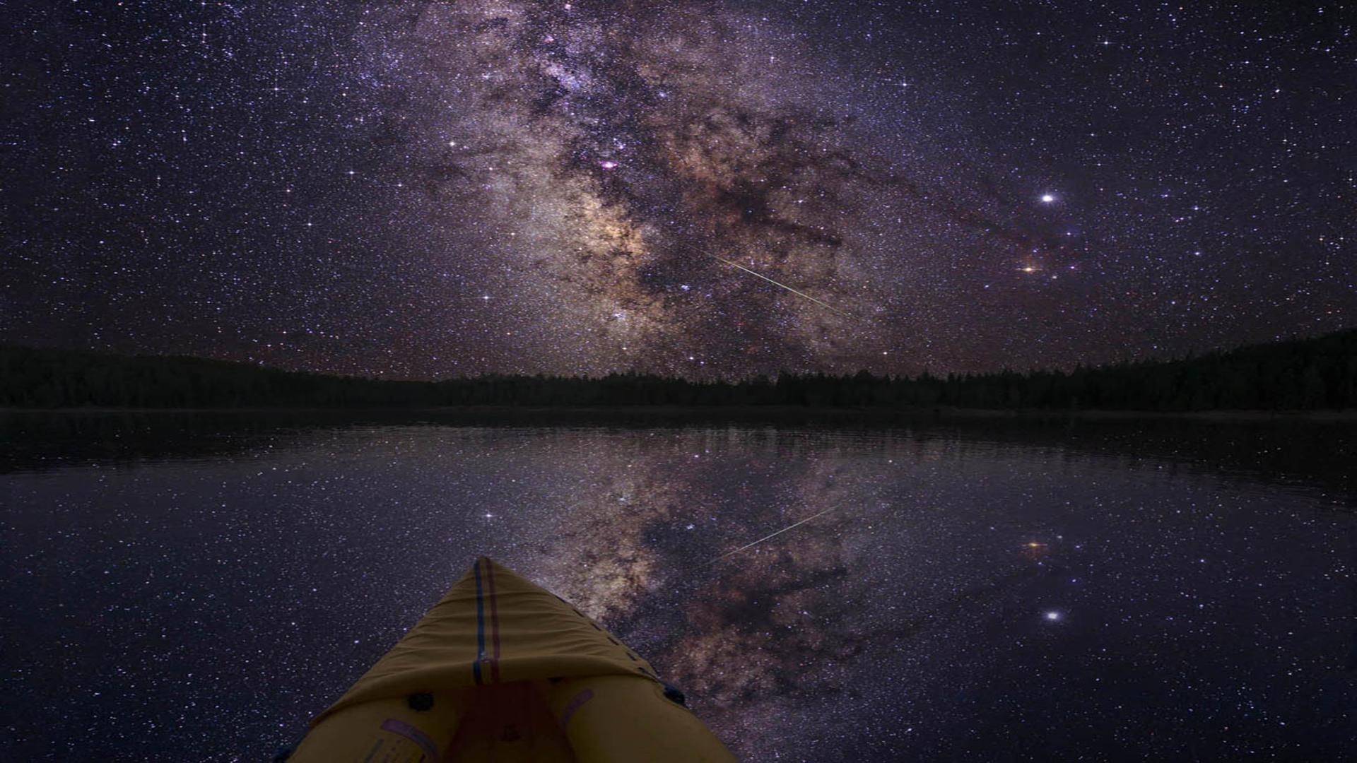 Boats Milky Way Lakes Night Sky Wallpaper