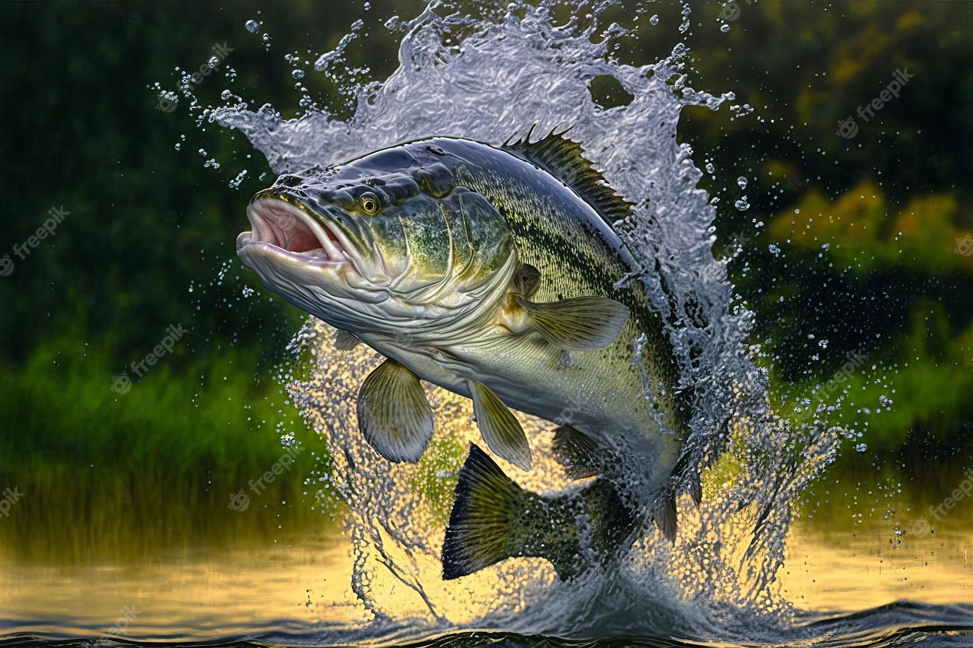 Premium Photo Ai Image Of Bass Fish Jumping Out Water In Pond