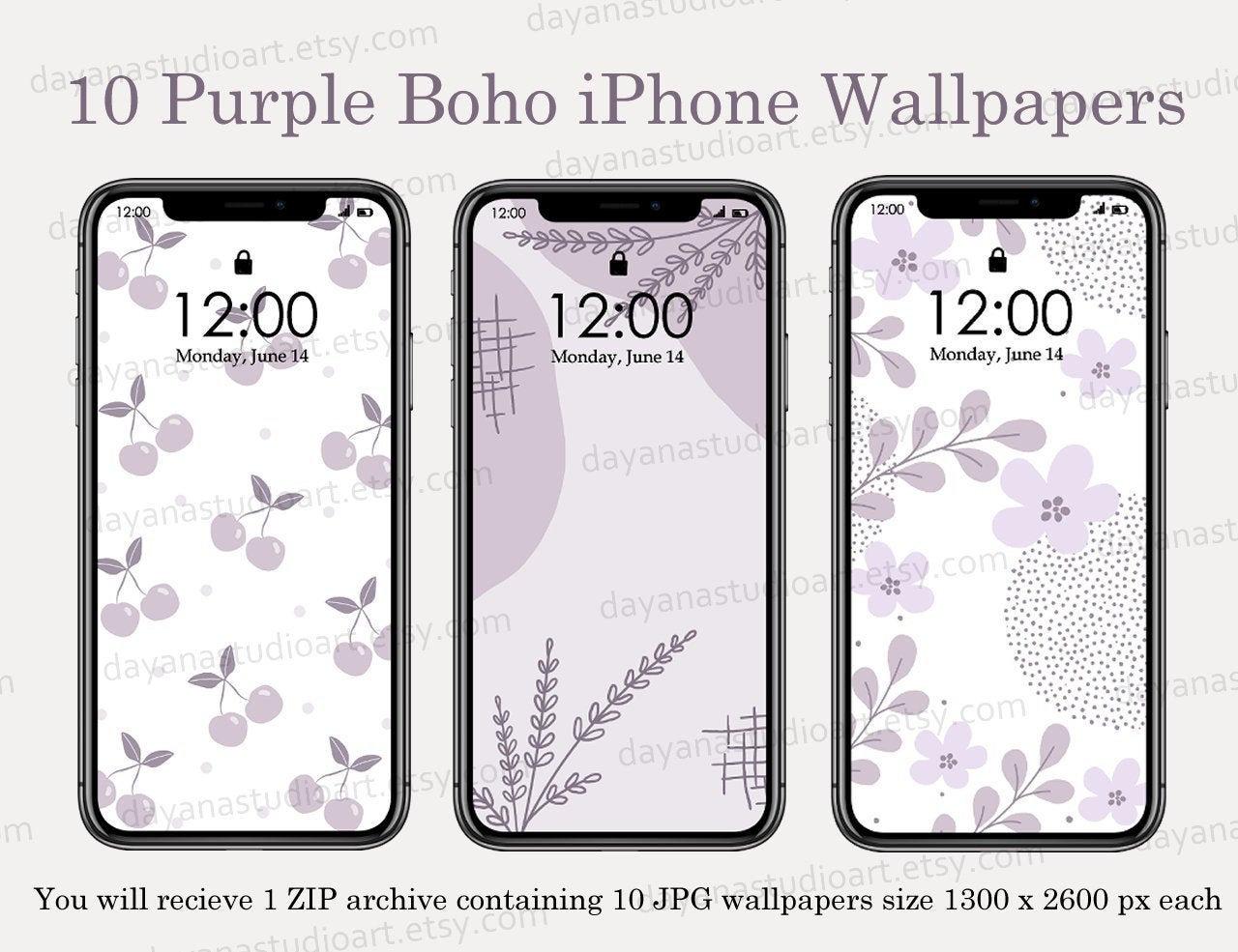 Boho iPhone Wallpaper Digital White Violet