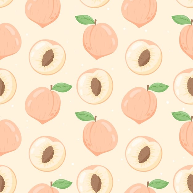 Vector Seamless Pattern With Flat Ripe Peach Nectarine Leaves Wallpaper