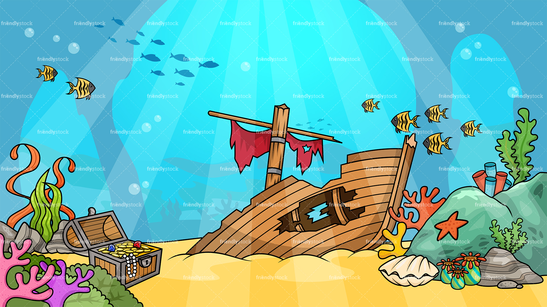 Underwater Shipwreck Background Cartoon Clipart Friendlystock