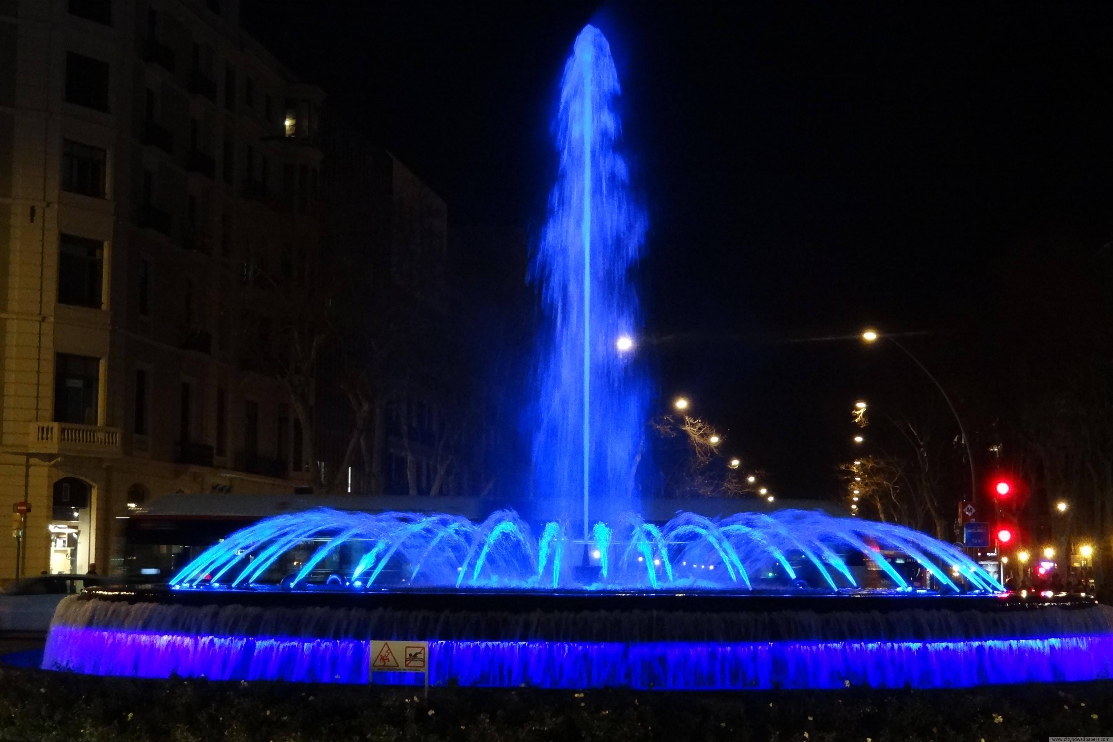 Beautiful Fountain At Night In Barcelona City Wallpaper