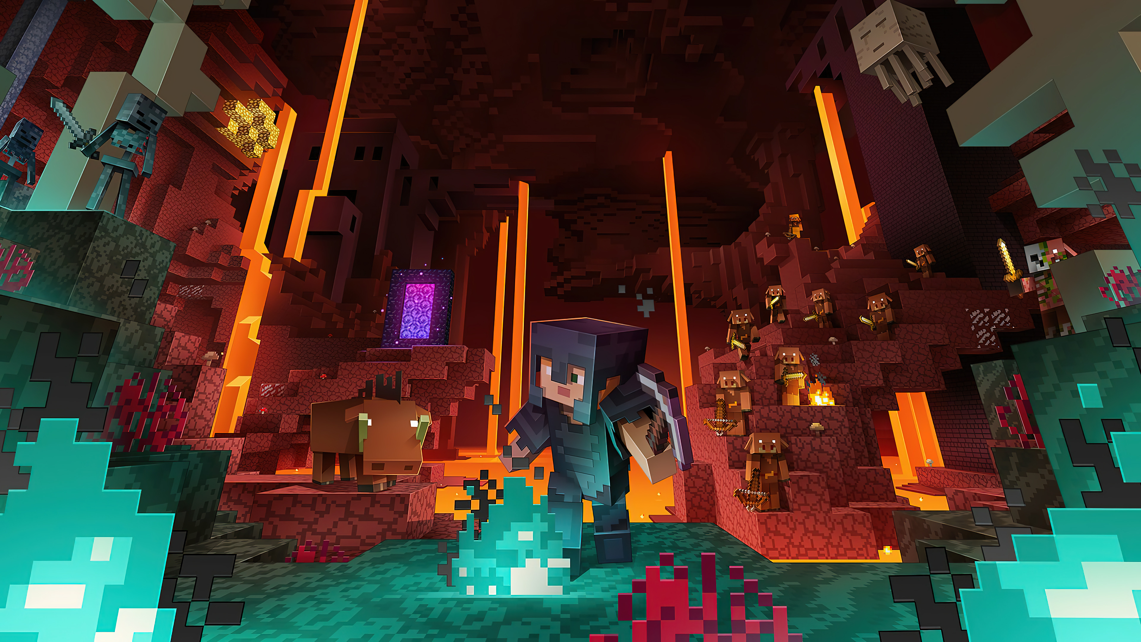 A Minecraft player explores the Nether, a dangerous dimension filled with lava, hostile mobs, and unique resources. 4k resolution
