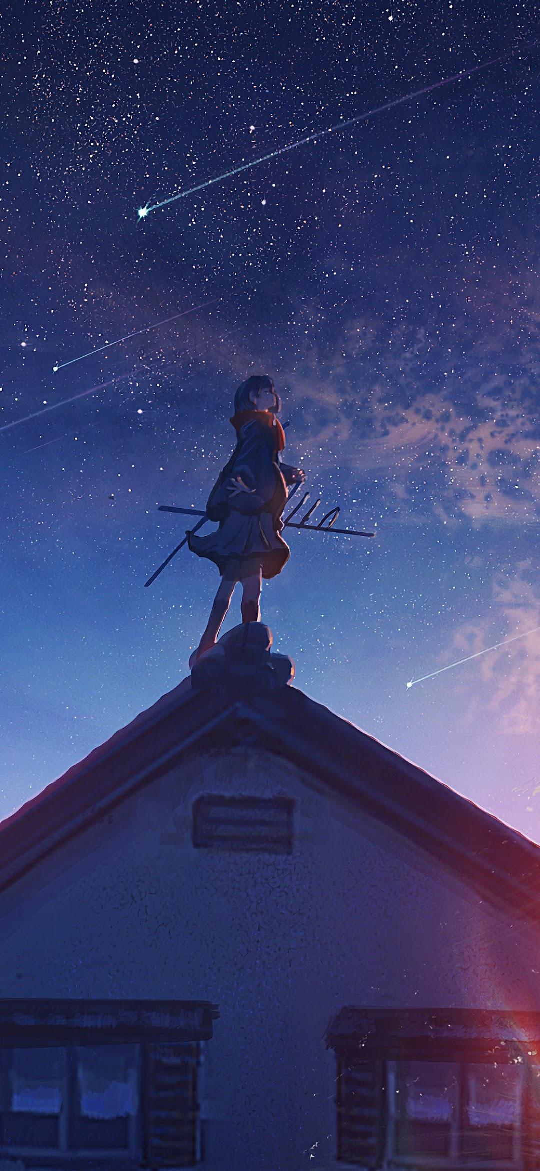 Anime Sunrise Et Stars 4k Wallpaper