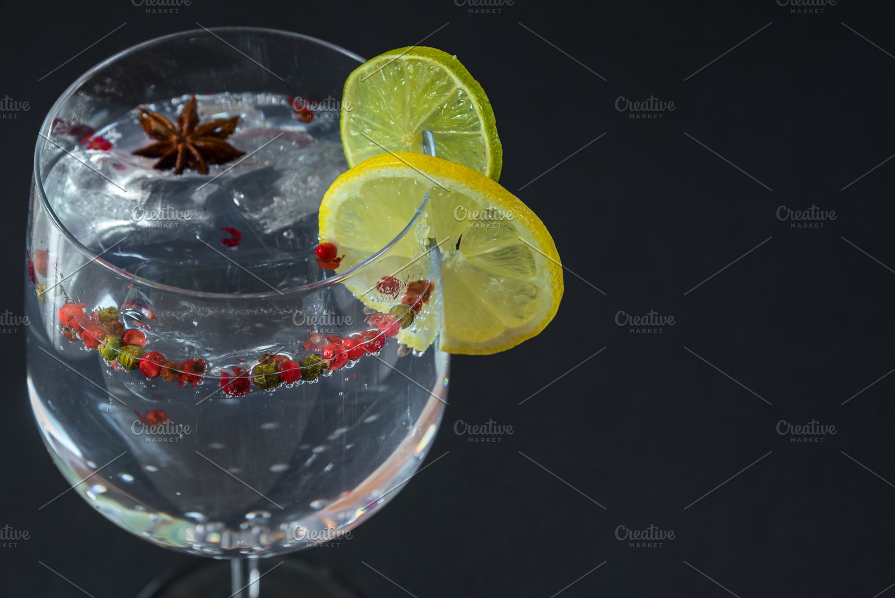 Gin Tonic On A Black Background High Quality Food Image