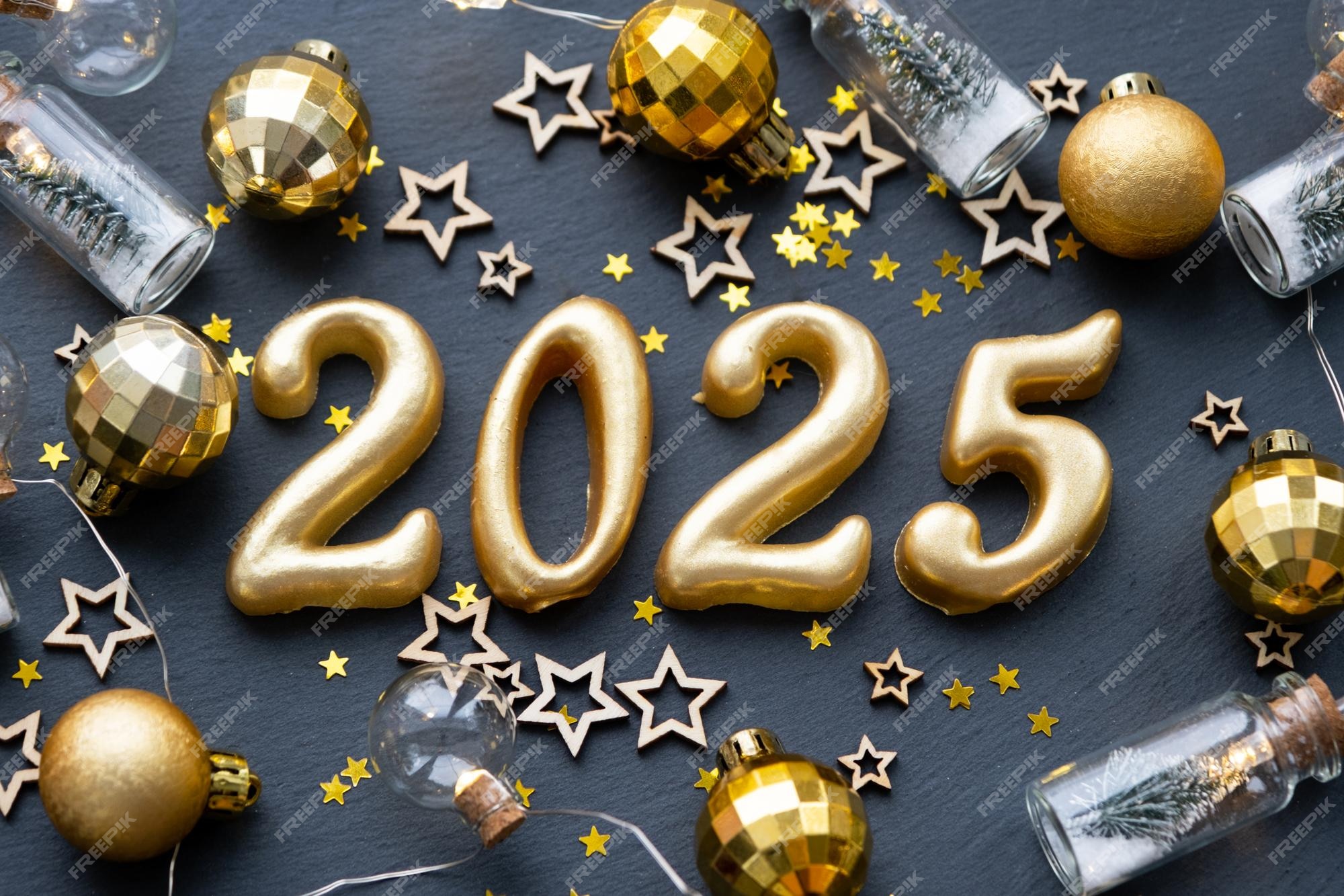 2025 New Year decorations on a dark background