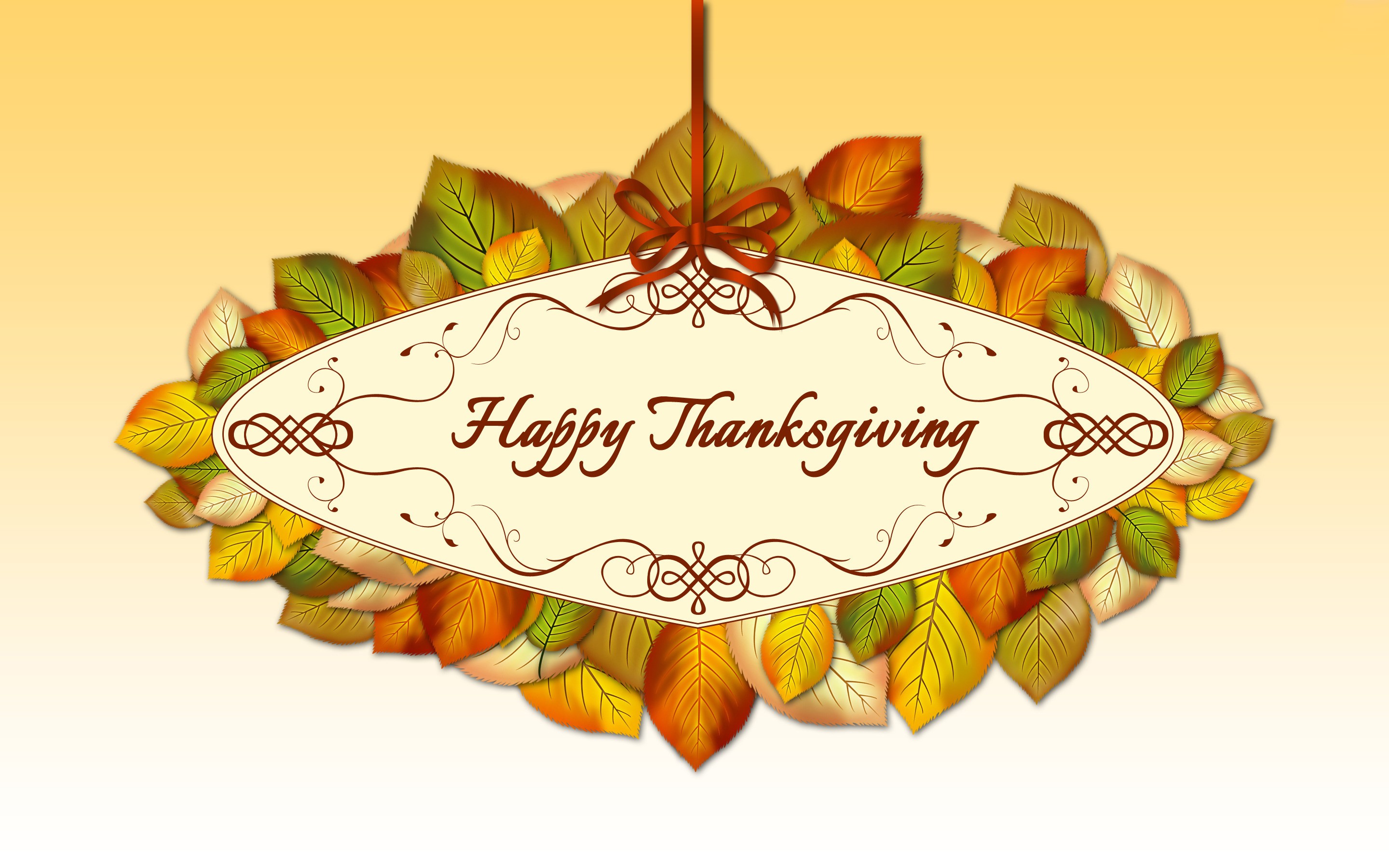 Happy Thanksgiving greeting card with autumn leaves and a decorative frame