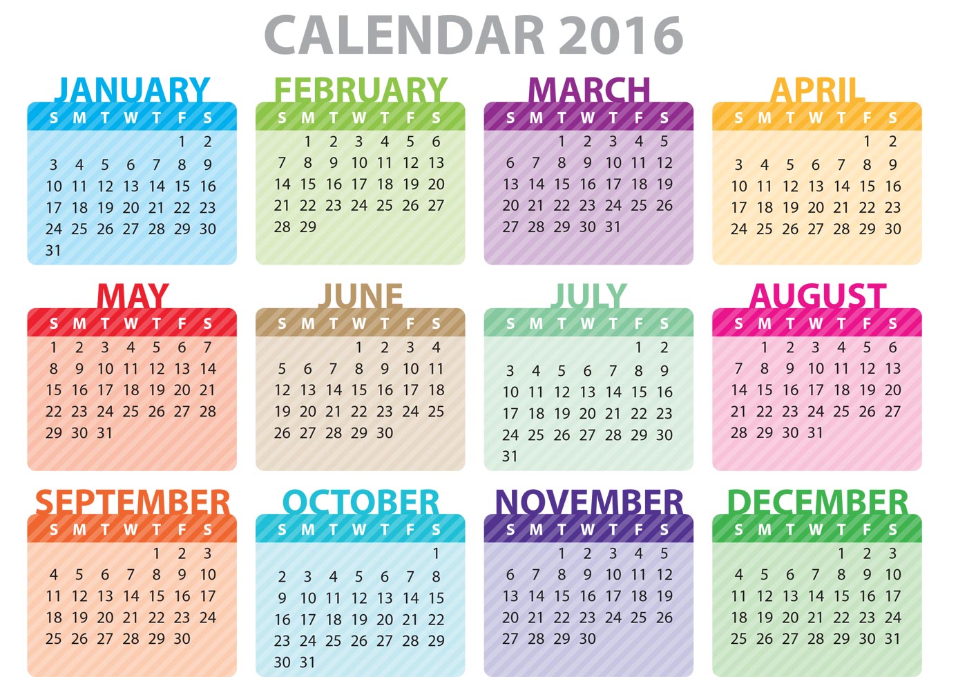 Free download Colorful Calendar 2016 Download Free Vector Art Stock