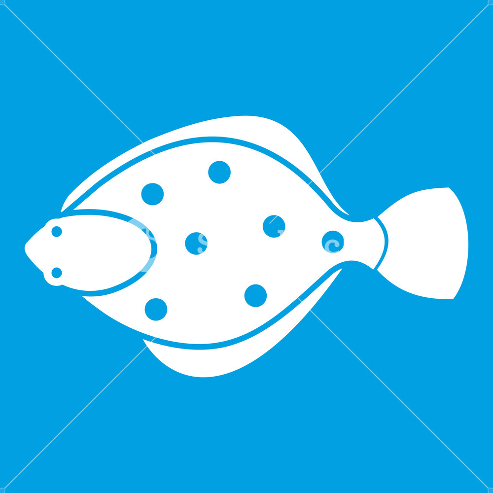 Flounder Fish Icon White Isolated On Blue Background Vector