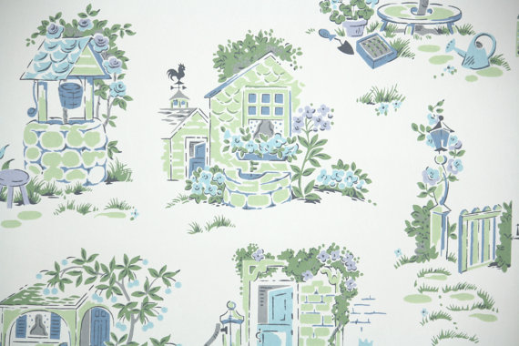 S Vintage Wallpaper Scenic With Blue And Green