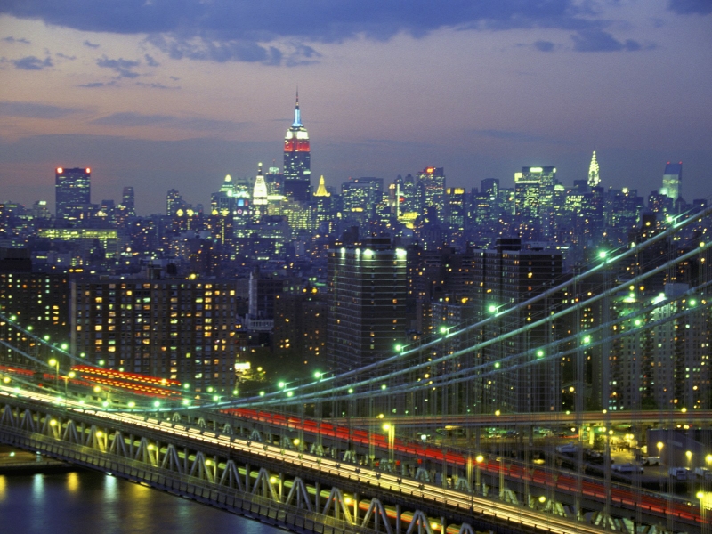 Skylines Night Manhattan Bridge Art Skyline HD Desktop Wallpaper