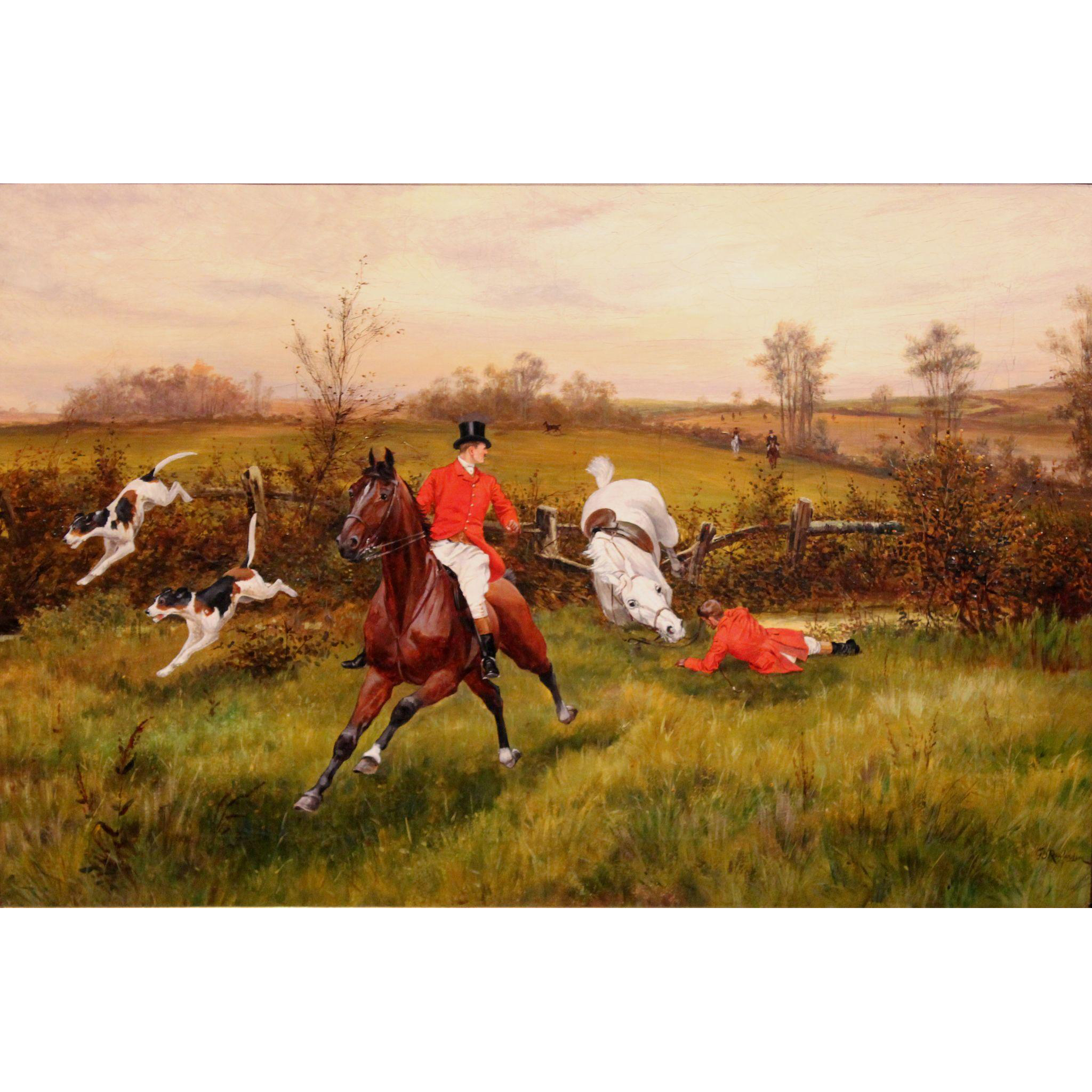 Oil Painting Tumble On The Fox Hunt From Nhantiquecoop Ruby Lane