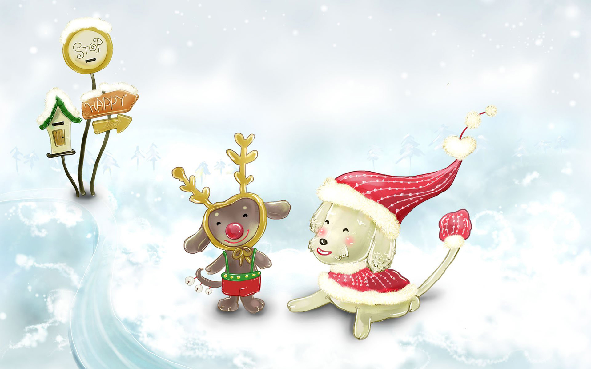 Free Cute Christmas Animals In Snow computer desktop wallpapers