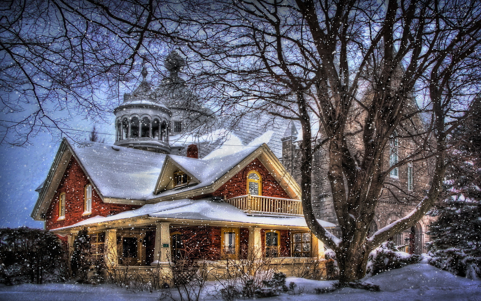 Winter Christmas House Building Architecture Wallpaper Background