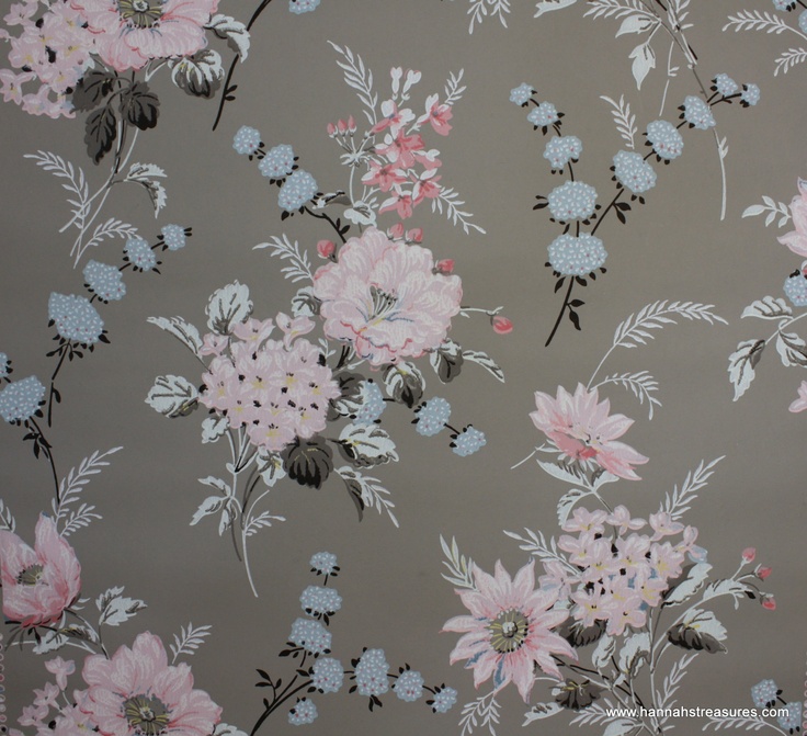 S Vintage Wallpaper Gray With Pink Blue And Black Floral