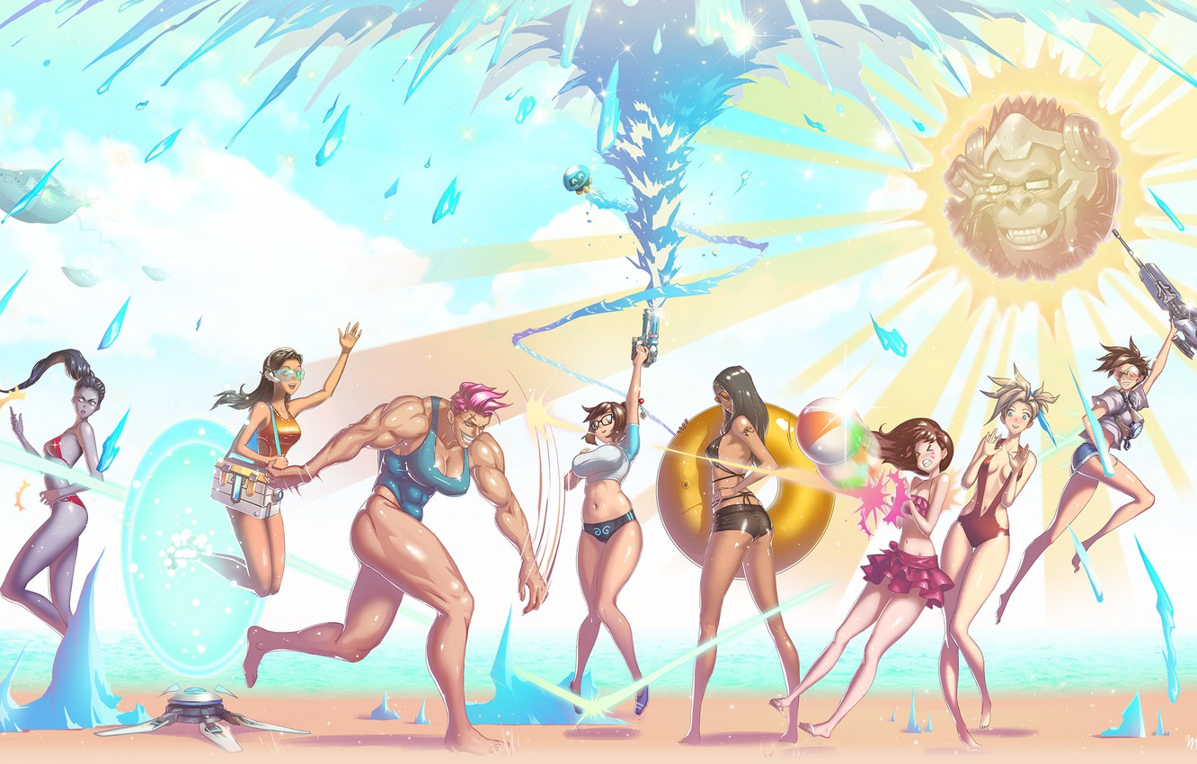 Wallpaper beach swimsuit summer water girls Mei Overwatch