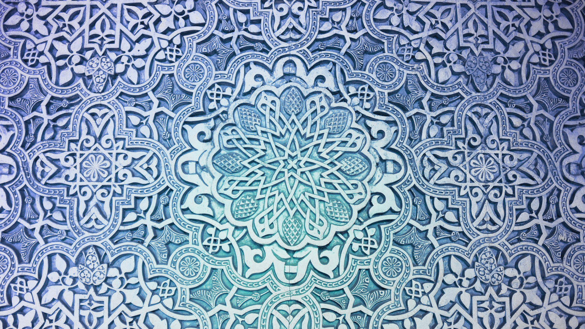 Blue Pattern Flowers Stars Design Mosaic Floral Ornaments