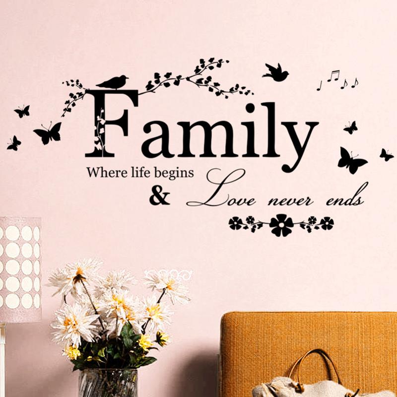 Family Love Never Ends Quotes Vinyl Wall Stickers Home Decor