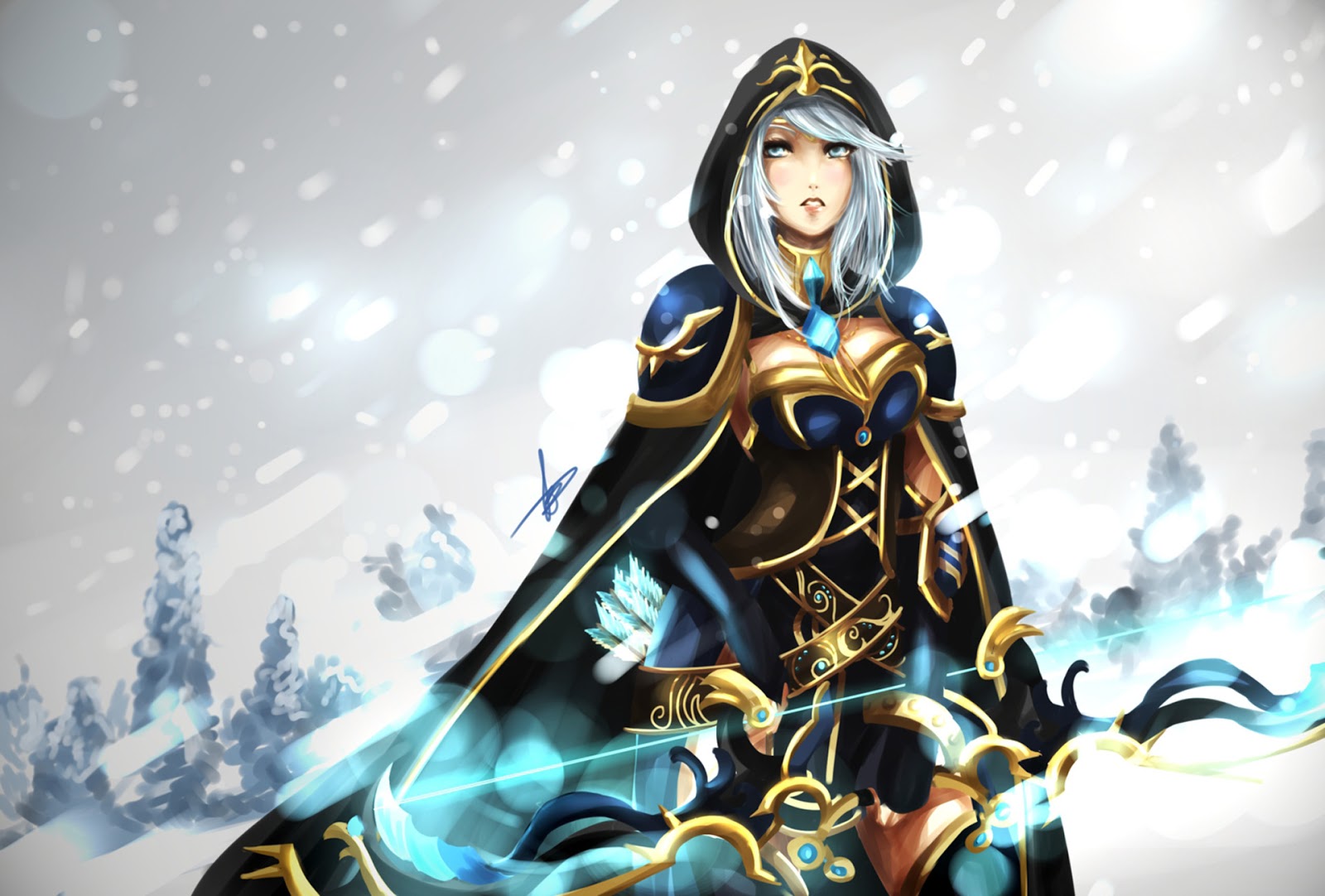 Ashe League Of Legends Heroes Champion Archer Bow Cape Snow Girl