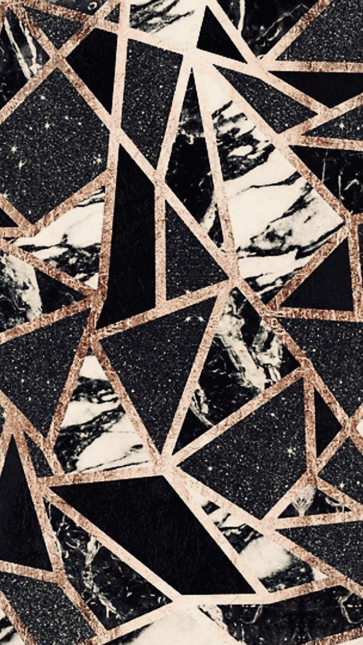 Stylish black and rose gold geometric wallpaper with marble texture, perfect for a chic phone background
