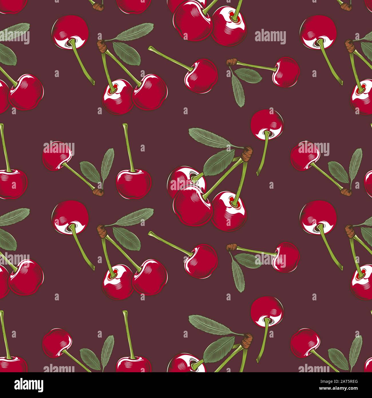 Colored seamless pattern with cherries in vintage style Stock