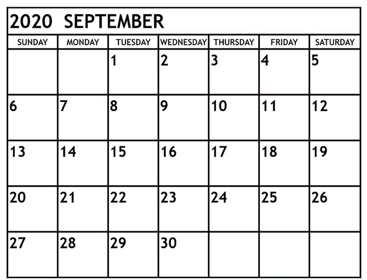 September 2020 Calendar Template in 2019 November calendar