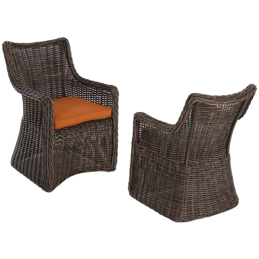 Allen Roth Set Of Wicker Patio Dining Chairs With Solid Orange