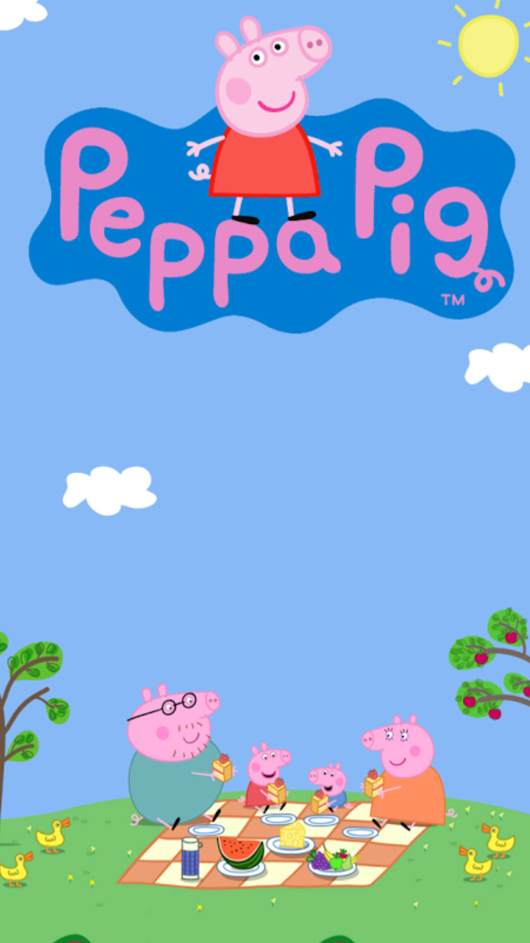 Peppa Pig iPhone Family Picnic Outdoors Wallpaper