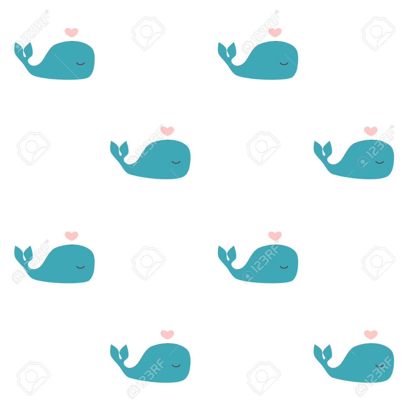 Cute Cartoon Whale Seamless Vector Background Pattern Illustration
