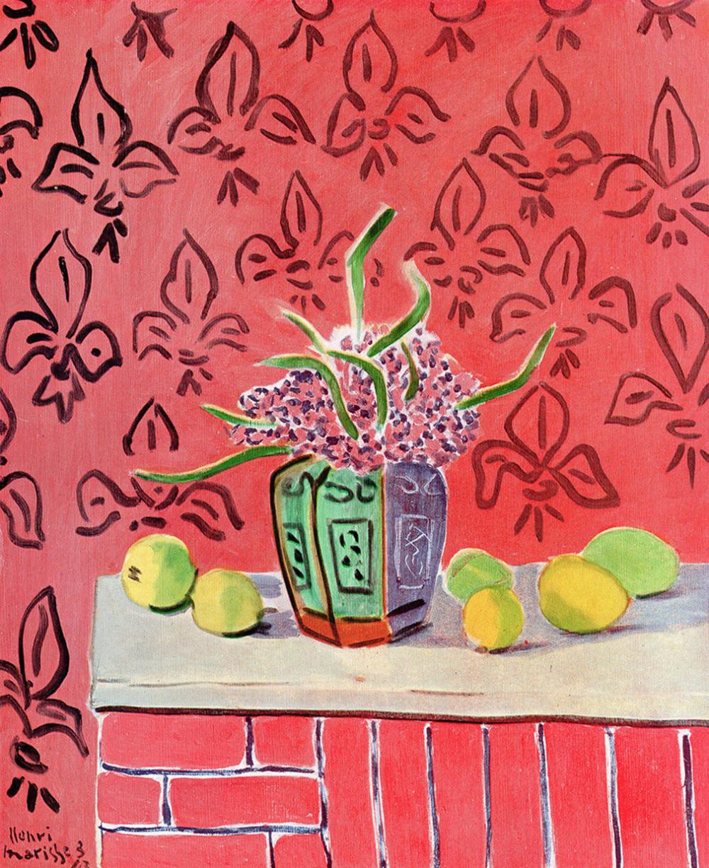 Henri Matisse Lemons On Pink Fleur De Lis Background Citrons Sur