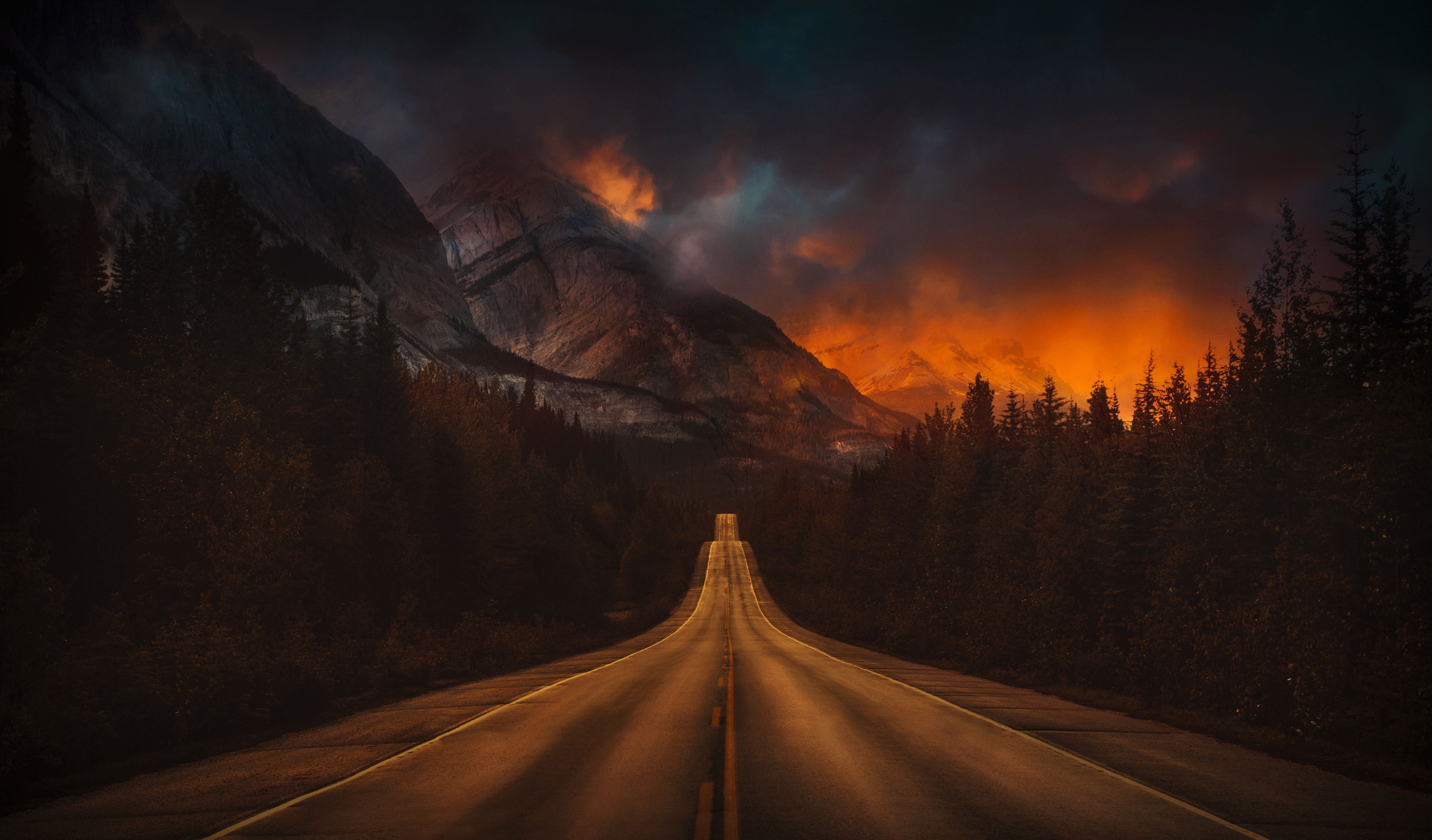 Mountain Nature Night Road 4k HD Wallpaper Image