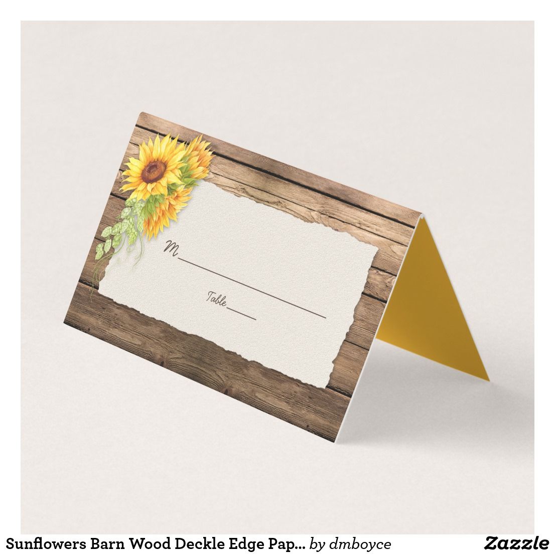 Sunflowers Barn Wood Deckle Edge Paper Place Card