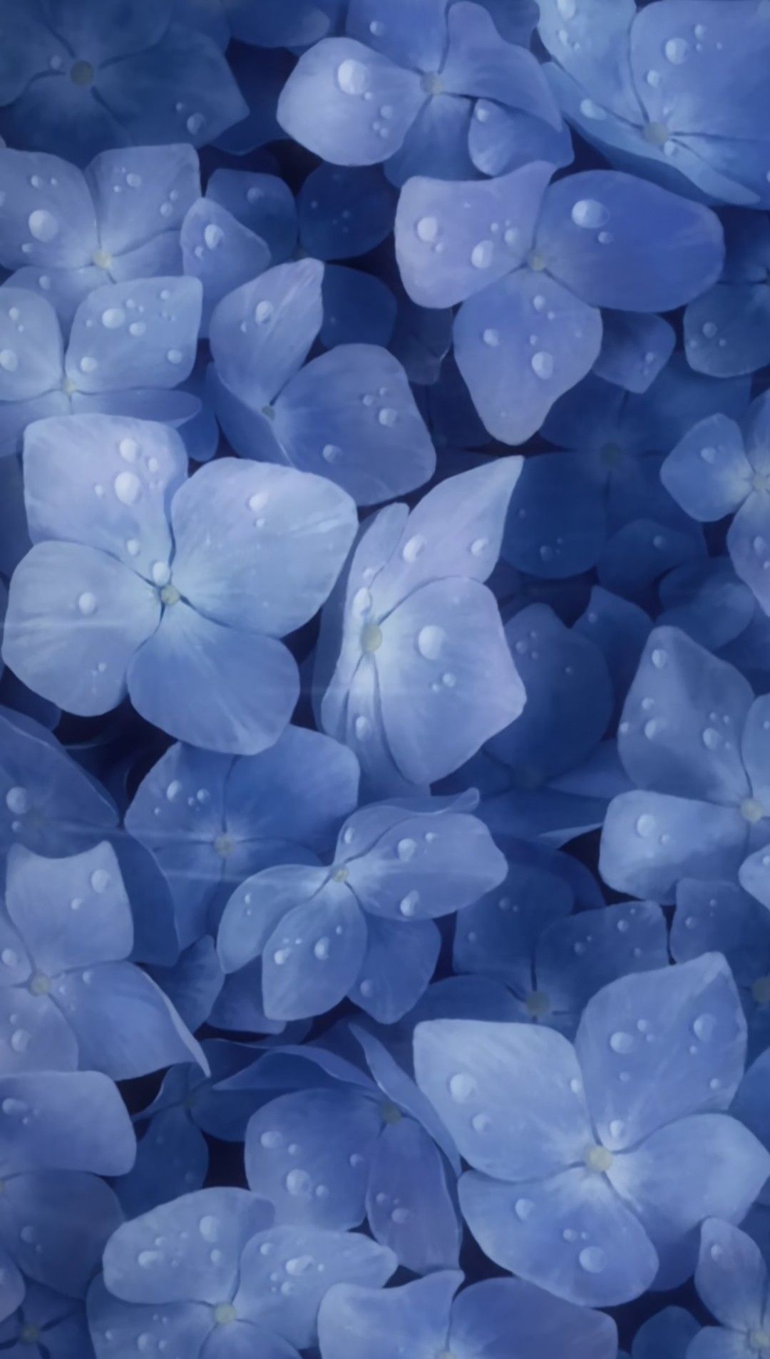 Blue Flowers With Raindrops Aesthetic Wallpaper