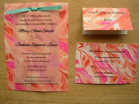 teal background and orange ribbon Getting Married