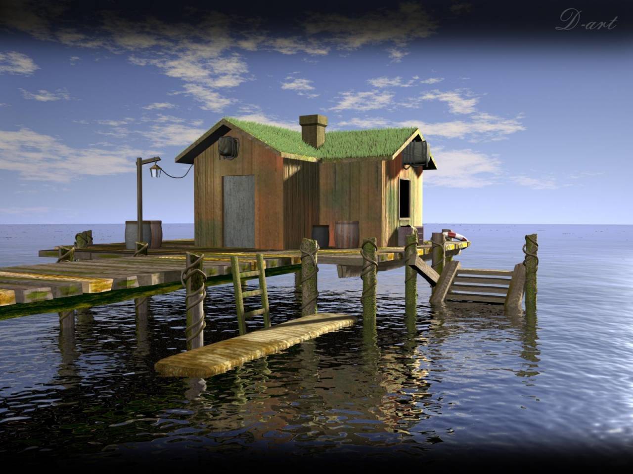 Puter Desktop Wallpaper Boat House 3d Digital Art Nature