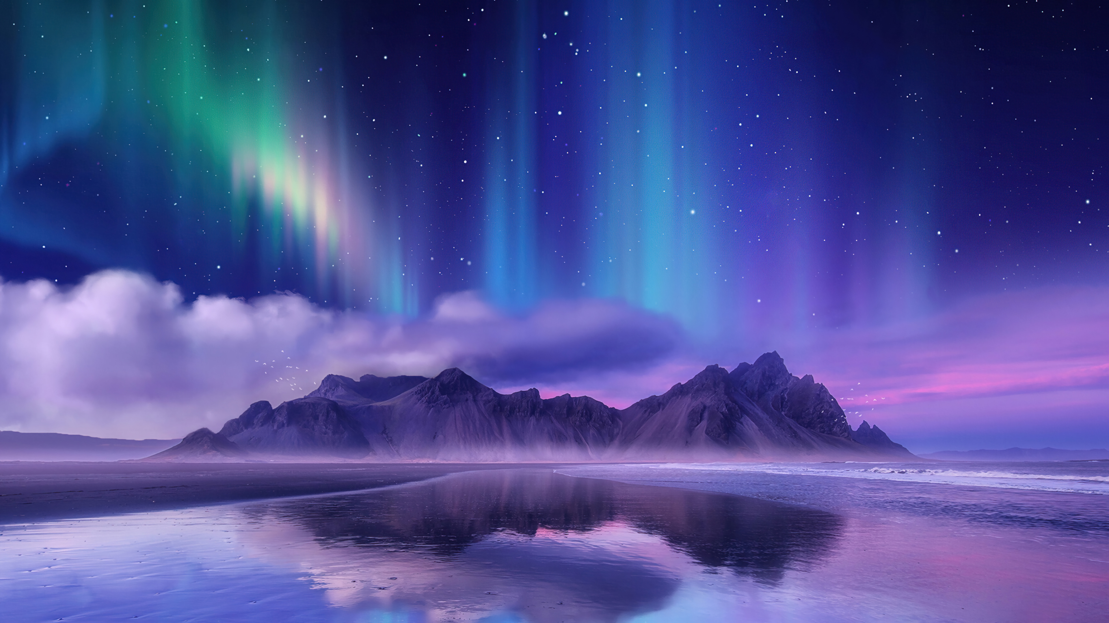 Aurora Borealis Northern Lights Mountain Scenery Landscape