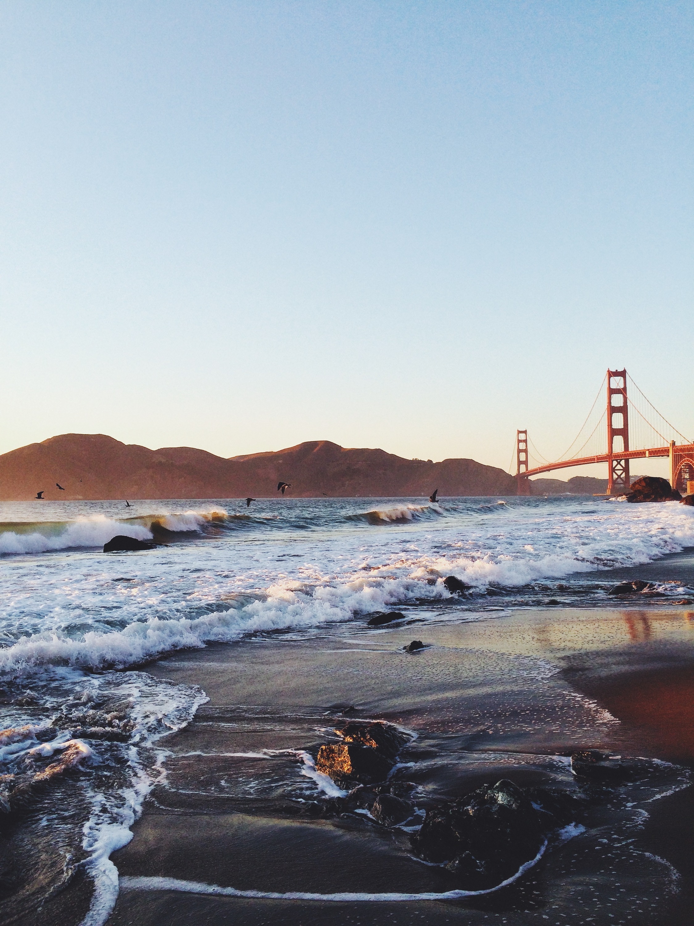 Golden Gate Bridge San Francisco Ocean Beach Rocks Stones
